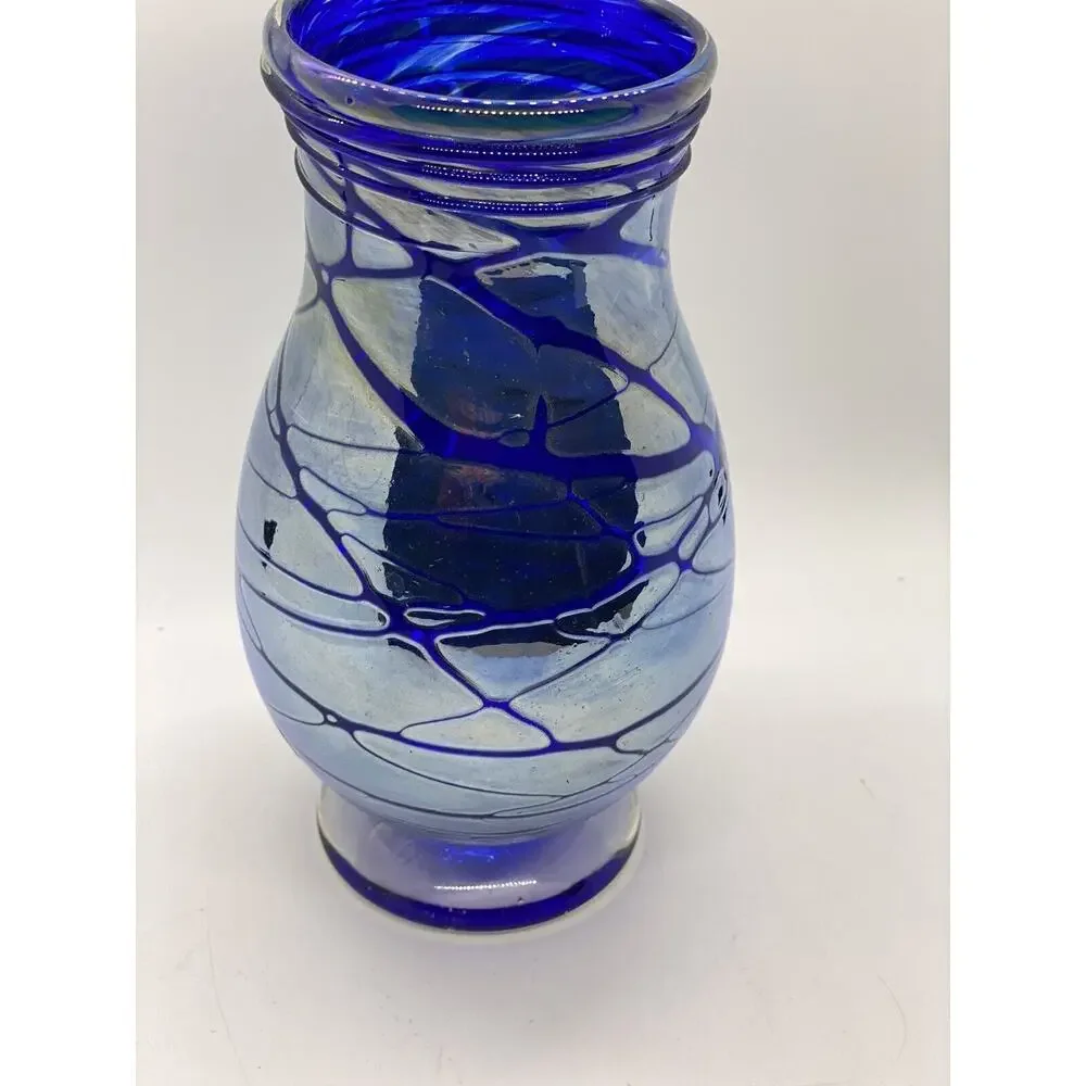 Todd S Abell Unique Blue Studio Art Glass Vase. Fantastic Design. Signed. 2012